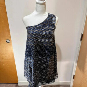 Anthropologie HD in Paris One-Shoulder Blue Patterned Dress - Size XS